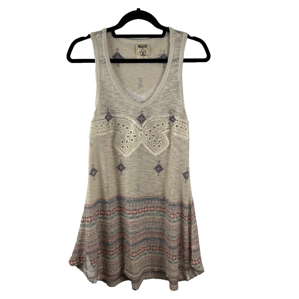 Vocal Embellished Crochet & Jewell Lightweight Dress Womens Size M